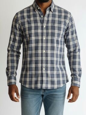 Ledbury Osmond Blue Plaid Button Down Shirt Spread Collar Cotton 15.5 Medium